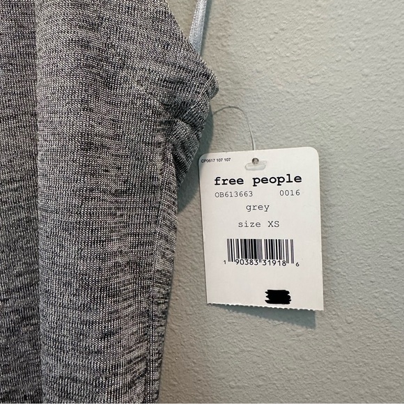 Free People Koda Grey Metallic Silver Cutaway Halter Turtleneck Tank Top Stretch - Picture 4 of 11